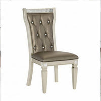 Lin 20 Inch Dining Side Chair Set of 2, Tufted Gray Faux Leather, Champagne - BM313227