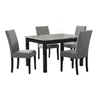 5 Piece Dining Table and Chairs, Brown Wood, Gray Fabric, Faux Marble Top - BM313229