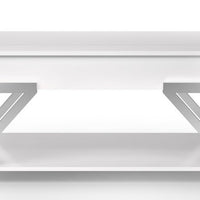 Tius 48 Inch Coffee Table, Chrome Frame, Lift Top, High Gloss White Finish - BM313231