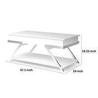 Tius 48 Inch Coffee Table, Chrome Frame, Lift Top, High Gloss White Finish - BM313231