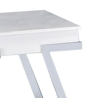 Tius 26 Inch Side End Table, Open Shelf, Chrome, High Gloss White Finish - BM313232