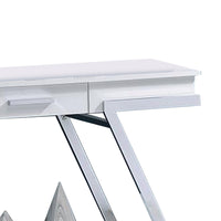 Tius 48 Inch Sofa Table, Open Shelf, Chrome Frame, High Gloss White Finish - BM313233