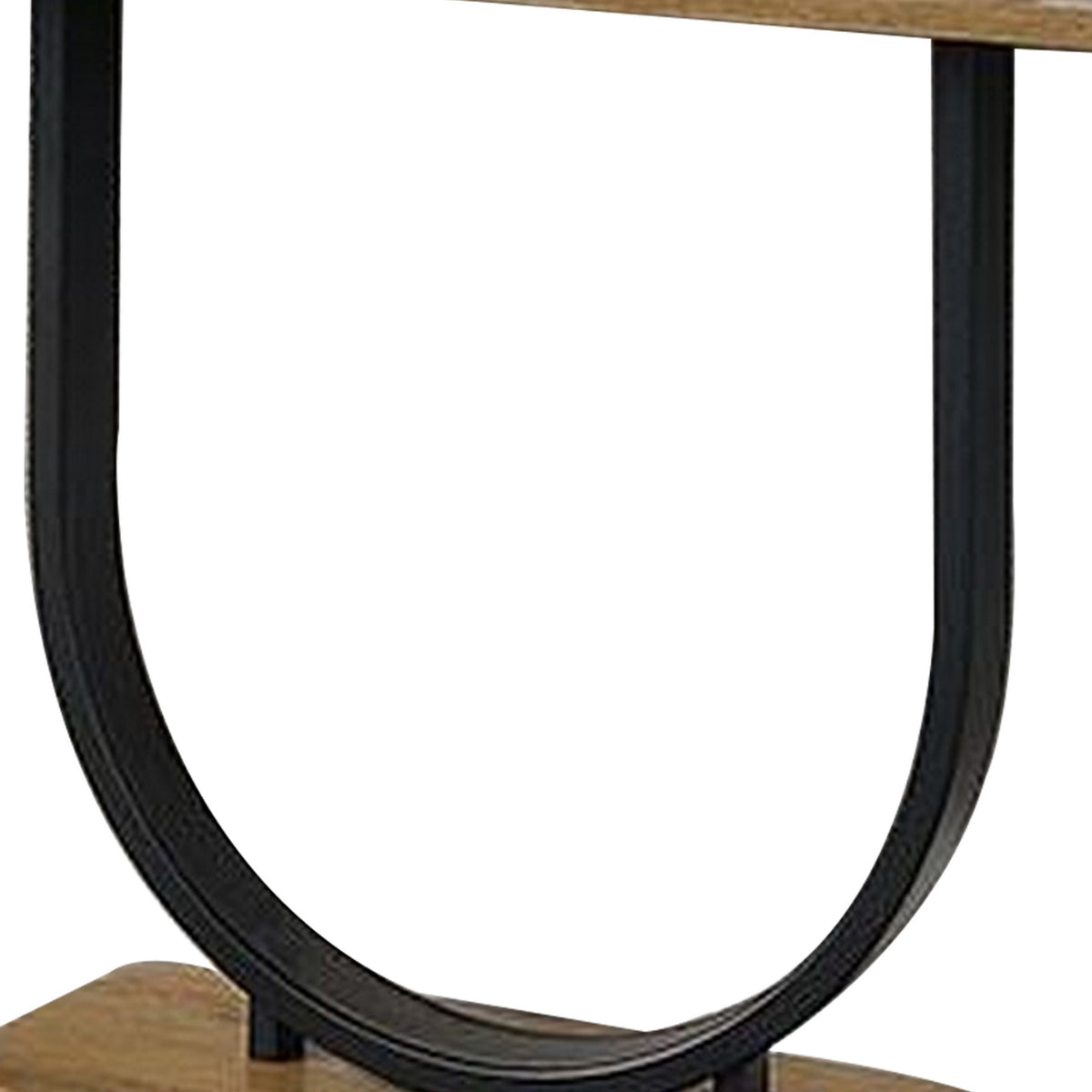 Obin 47 Inch Sofa Table, Rustic Oak Brown MDF, Black U Shape Steel Base - BM313235