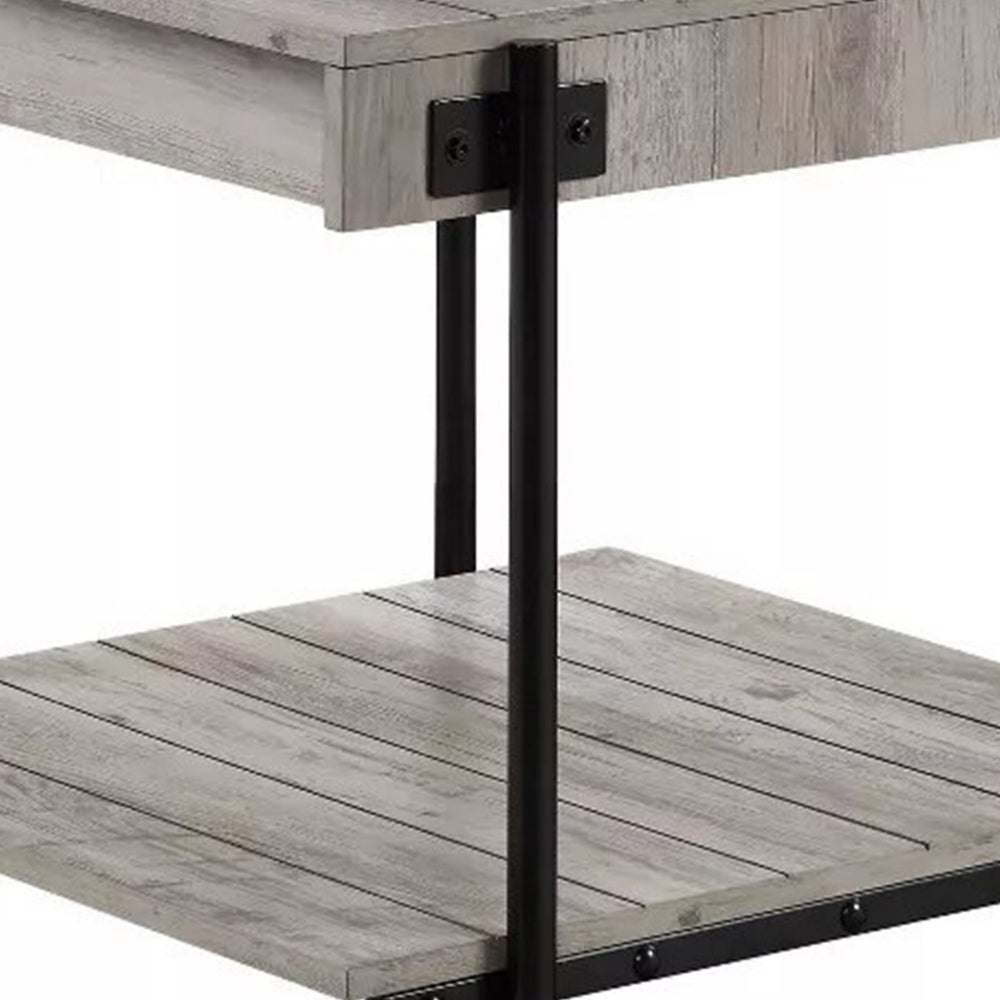 Loak 24 Inch Side End Table, Plank Design, Caster Wheels, Brown, Black - BM313237