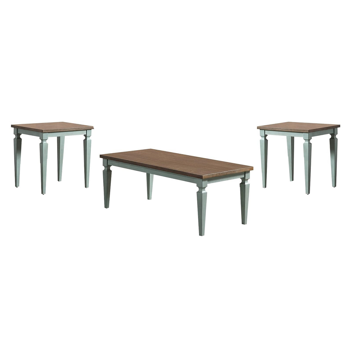 Miun 3 Piece Coffee and End Table Set, Classic Teal, Brown Solid Wood - BM313239