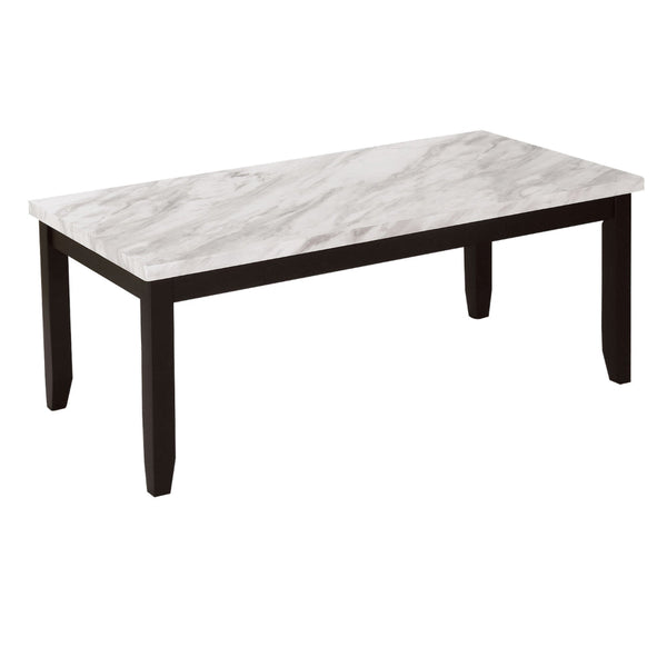 Lide 3 Piece Coffee Table and End Table Set, White Faux Marble Top, Black - BM313244