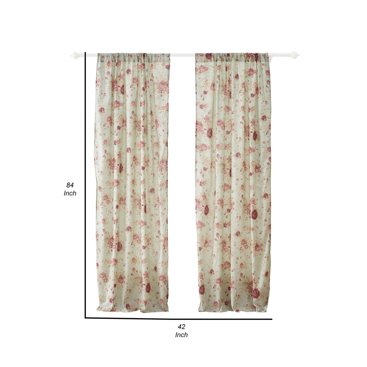 Rosle Set of 2 Window Curtains, Cotton, Antique Rose Print, Multicolor - BM313270