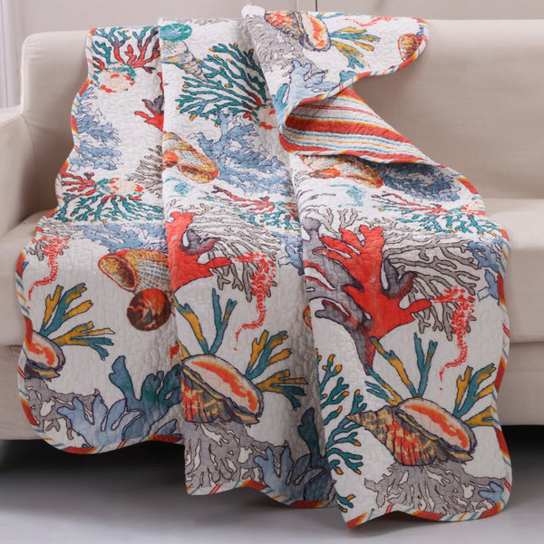 Wade 50 x 60 Quilted Throw Blanket with Fill, Corals and Seashells Design - BM313271