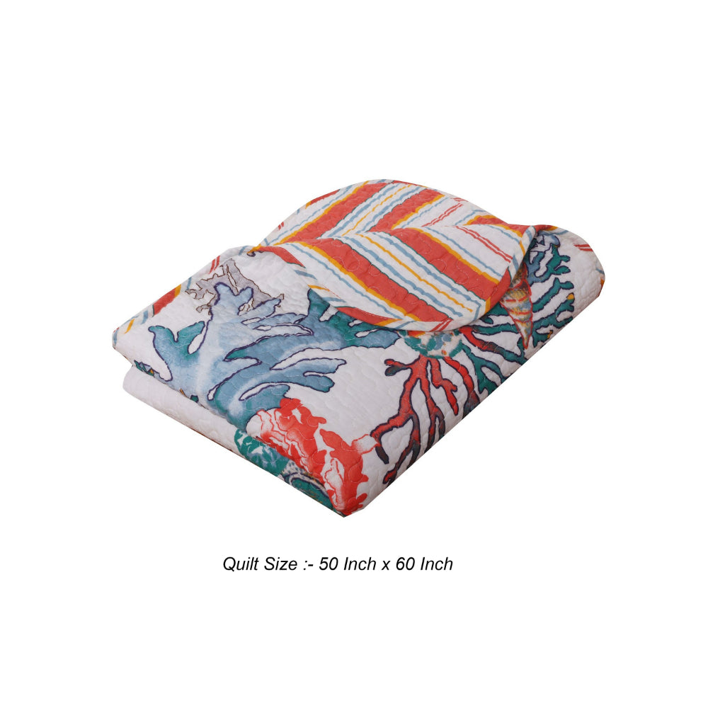 Wade 50 x 60 Quilted Throw Blanket with Fill, Corals and Seashells Design - BM313271