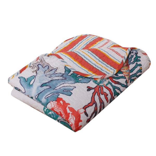 Wade 50 x 60 Quilted Throw Blanket with Fill, Corals and Seashells Design - BM313271