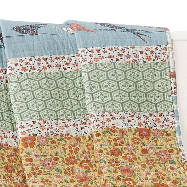 Nite 50 x 60 Quilted Throw Blanket with Fill, Floral, Striped, Multicolor - BM313272