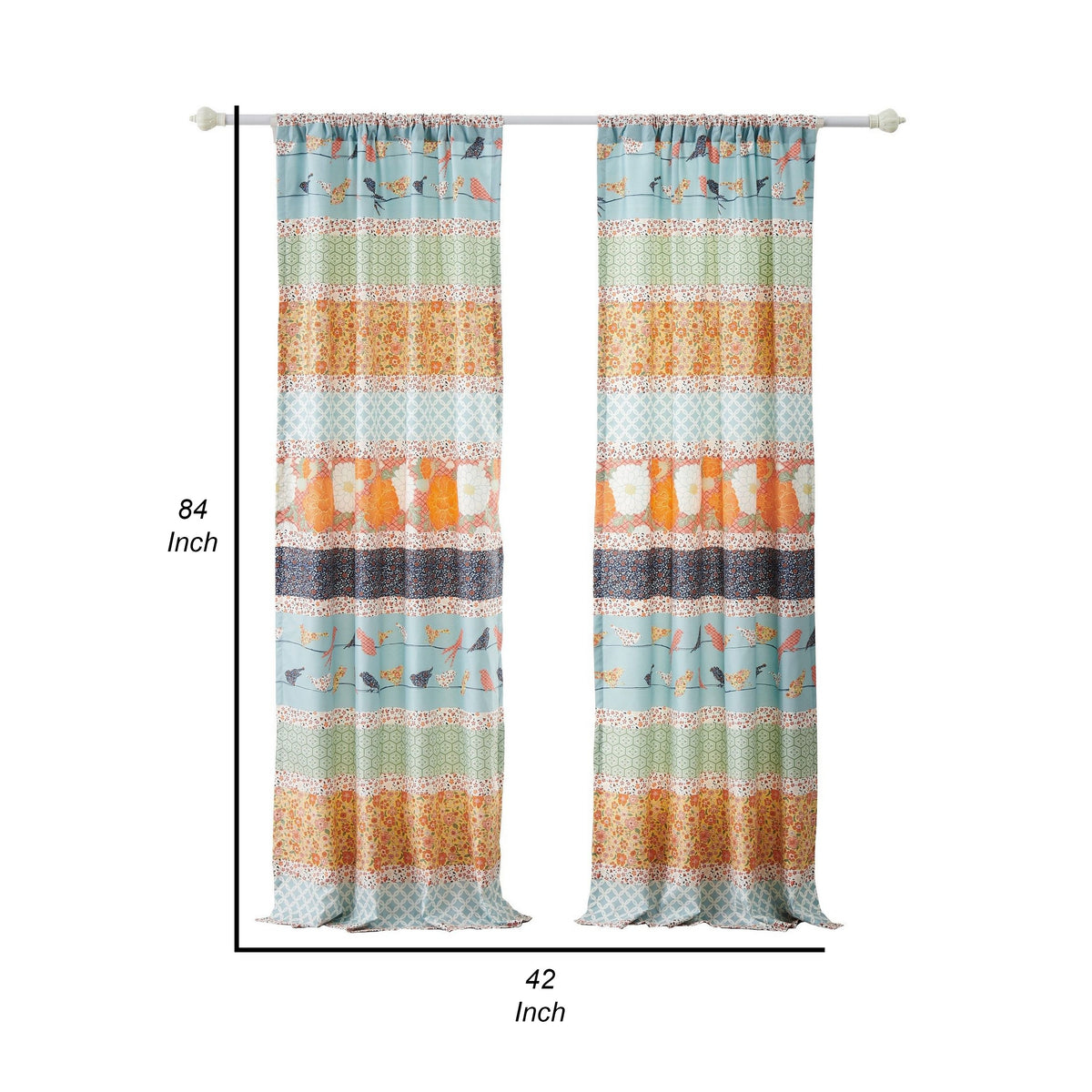 Nite Set of 2 Microfiber Window Curtains, Floral and Striped, Multicolor - BM313274