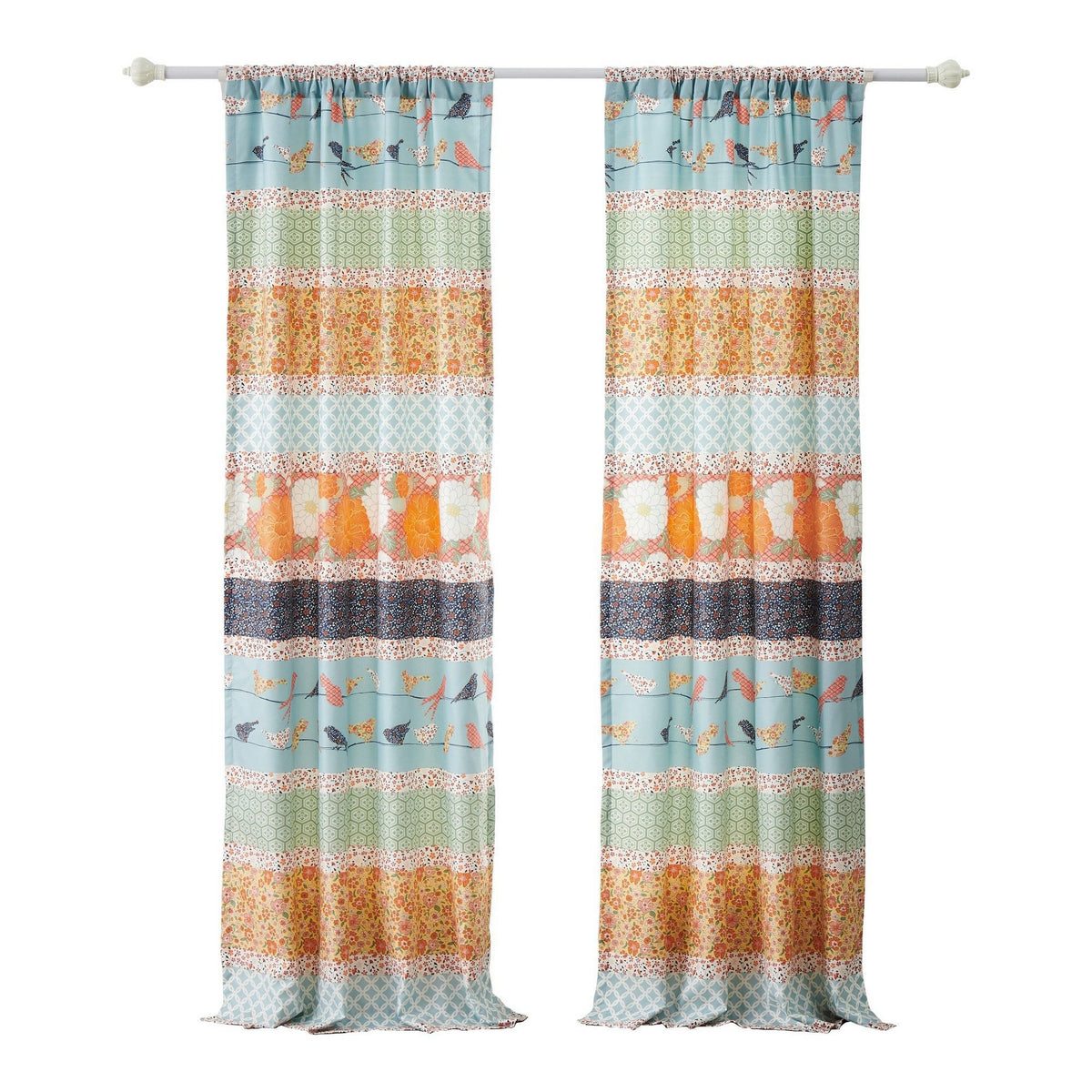 Nite Set of 2 Microfiber Window Curtains, Floral and Striped, Multicolor - BM313274