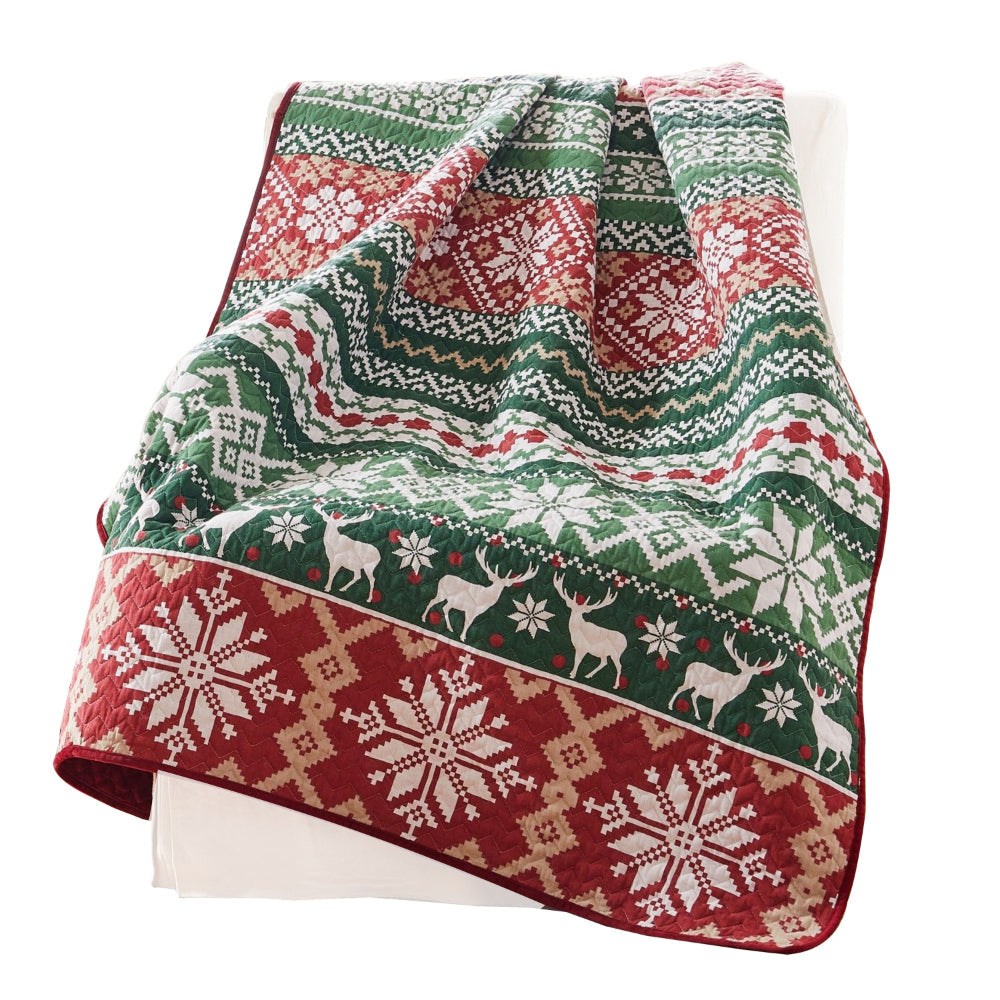 Live 50 x 60 Quilted Throw Blanket, Dutch Velvet, Winter Print, Green, Red - BM313277