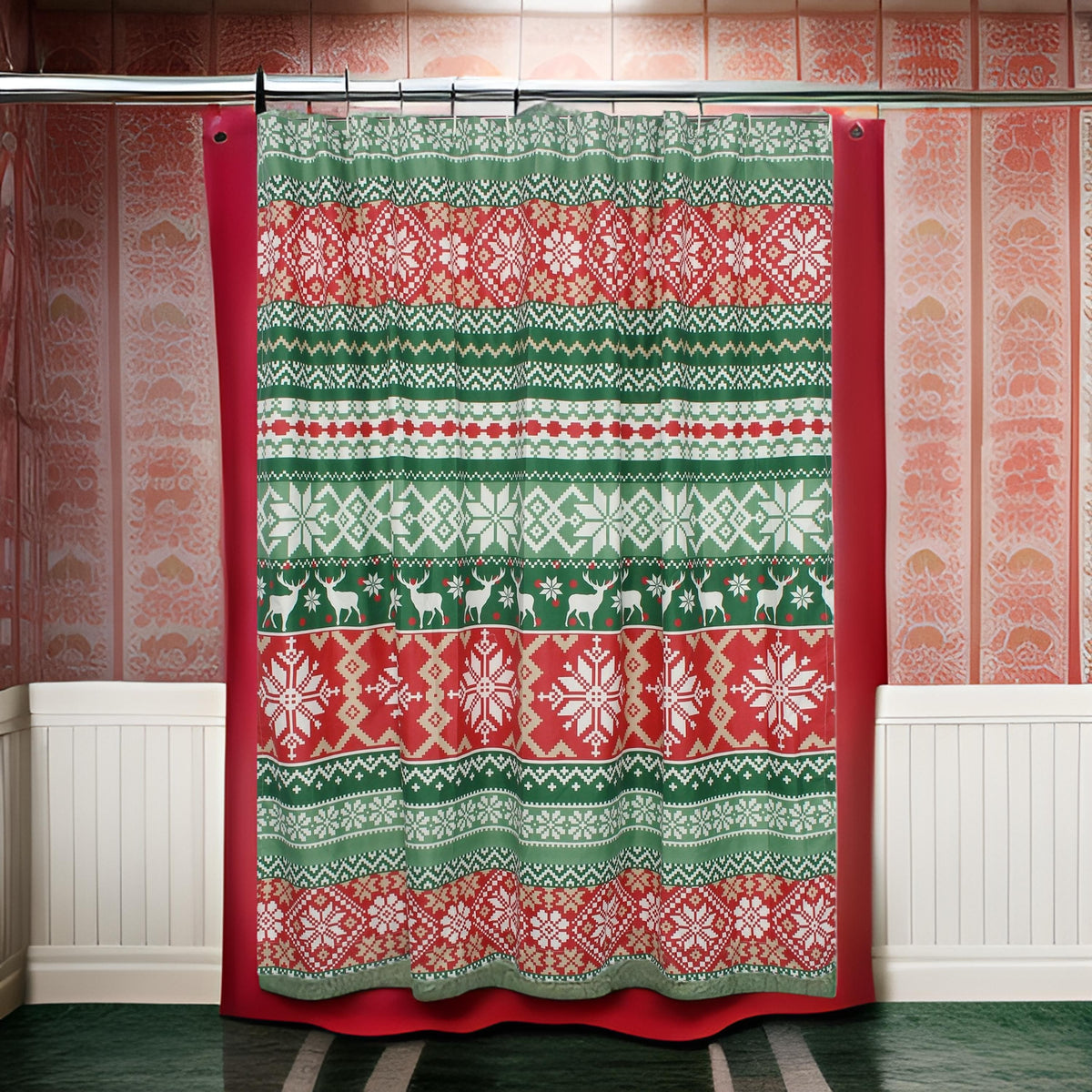 Live 72 x 72 Inch Microfiber Shower Curtains, Festive Winter Print - BM313278