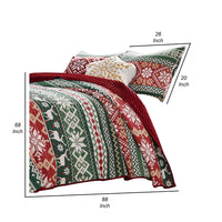 Live 3 Piece Queen Quilt Set with 2 Pillow Shams, Festive Winter Print  - BM313279