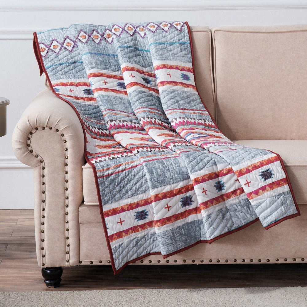 Pimi 50 x 60 Quilted Throw Blanket, Polyester Fill, Southwest Boho Style - BM313285