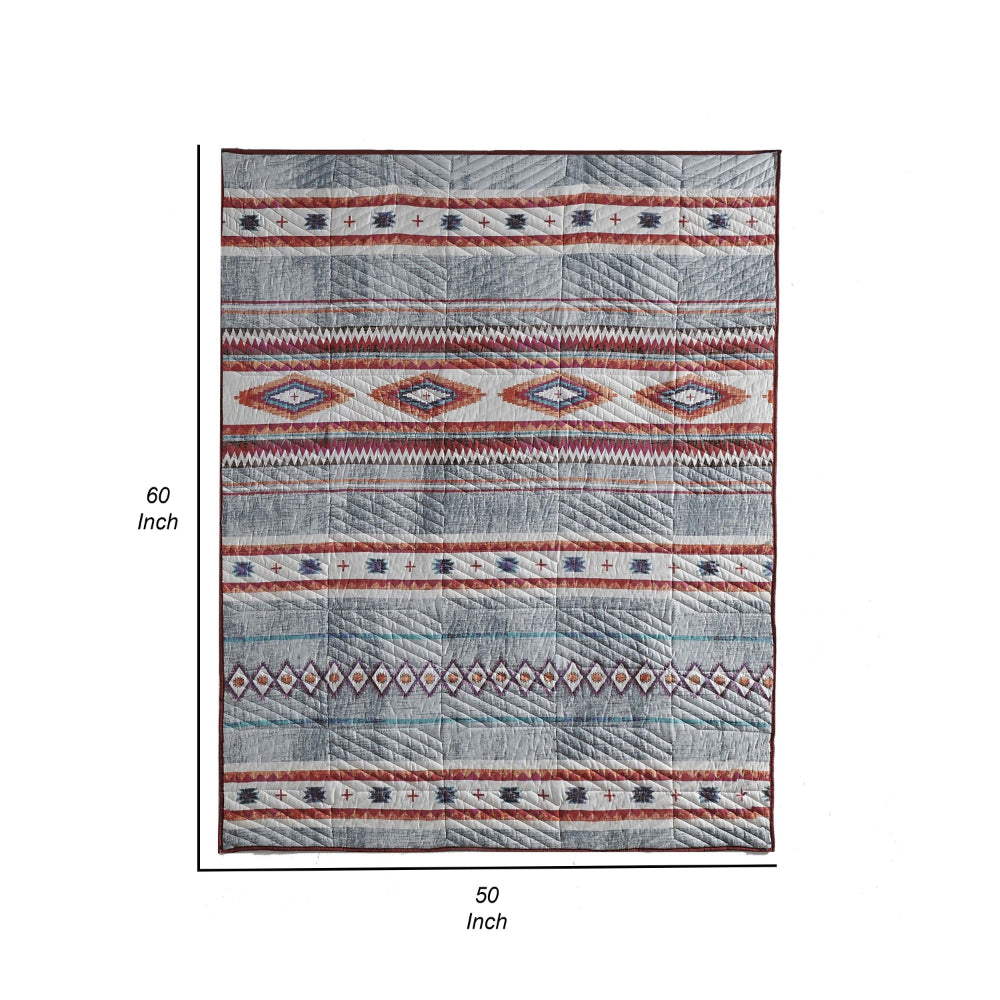 Pimi 50 x 60 Quilted Throw Blanket, Polyester Fill, Southwest Boho Style - BM313285