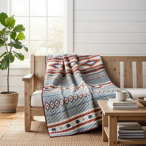 Pimi 50 x 60 Quilted Throw Blanket, Polyester Fill, Southwest Boho Style - BM313285