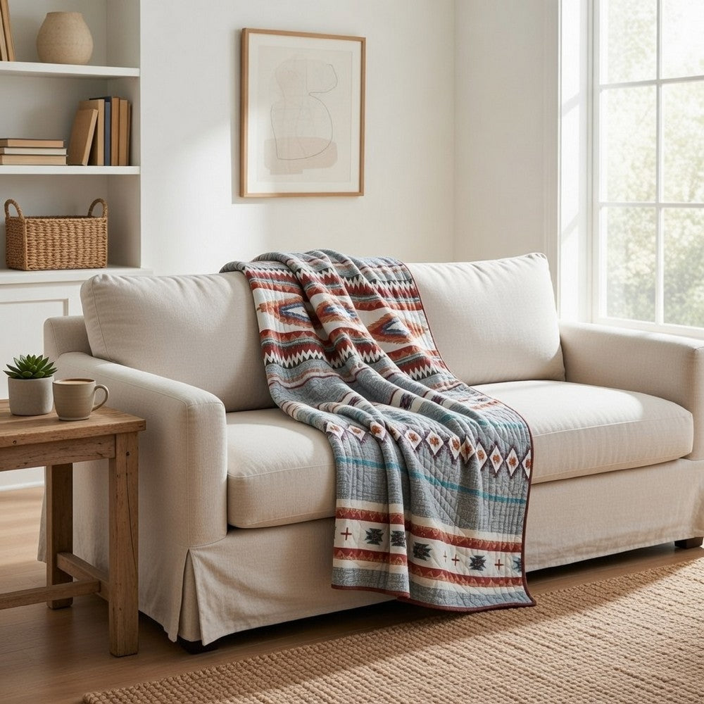 Pimi 50 x 60 Quilted Throw Blanket, Polyester Fill, Southwest Boho Style - BM313285