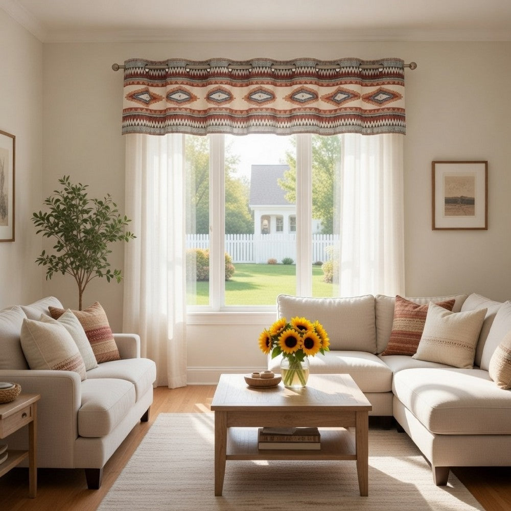 Pimi 16 x 84 Window Valance, Metallic Grommet, Southwest Print, Bronze - BM313287