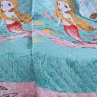 Wini 50 x 60 Inch Quilted Throw Blanket with Fill, Mermaid, Blue, Pink - BM313288