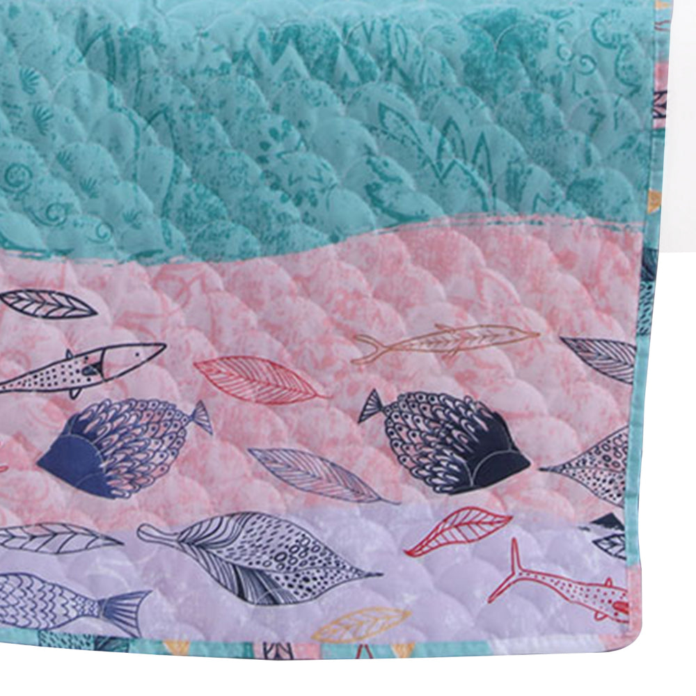 Wini 50 x 60 Inch Quilted Throw Blanket with Fill, Mermaid, Blue, Pink - BM313288