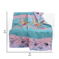 Wini 50 x 60 Inch Quilted Throw Blanket with Fill, Mermaid, Blue, Pink - BM313288