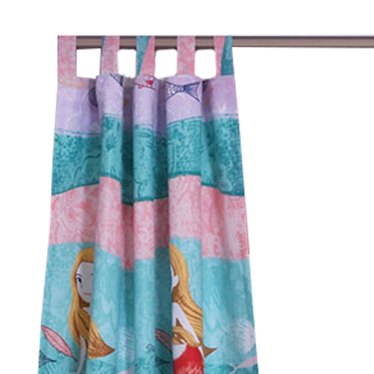 Wini 4 Piece Window Curtain Panel Set, Mermaid Design, Pink, Blue Polyester - BM313290