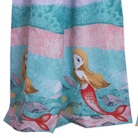 Wini 4 Piece Window Curtain Panel Set, Mermaid Design, Pink, Blue Polyester - BM313290