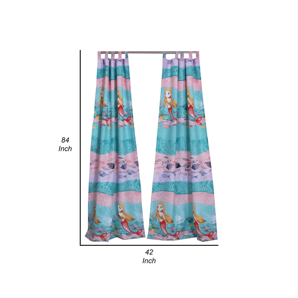 Wini 4 Piece Window Curtain Panel Set, Mermaid Design, Pink, Blue Polyester - BM313290