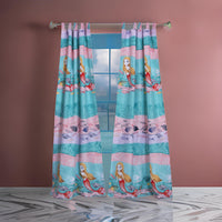 Wini 4 Piece Window Curtain Panel Set, Mermaid Design, Pink, Blue Polyester - BM313290