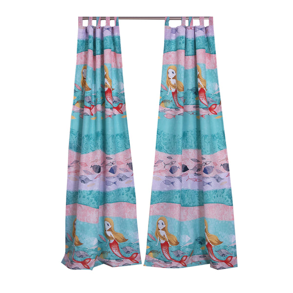 Wini 4 Piece Window Curtain Panel Set, Mermaid Design, Pink, Blue Polyester - BM313290