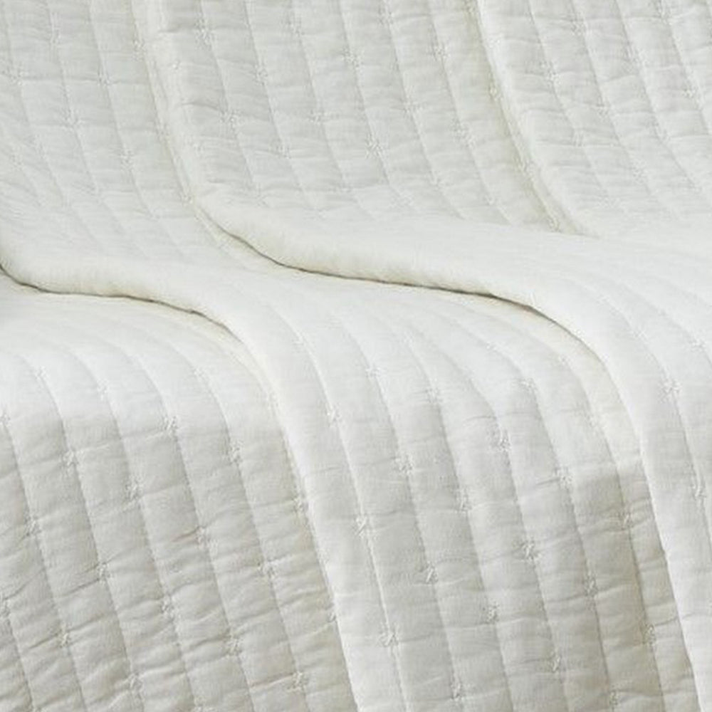 Xumi 50 x 60 Inch Quilted Throw Blanket, Channel Quilting, Antique White - BM313291