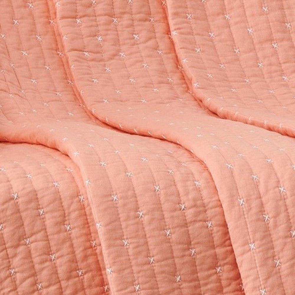 Xumi 50 x 60 Inch Quilted Throw Blanket, Channel Details, Coral Pink - BM313292