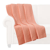 Xumi 50 x 60 Inch Quilted Throw Blanket, Channel Details, Coral Pink - BM313292