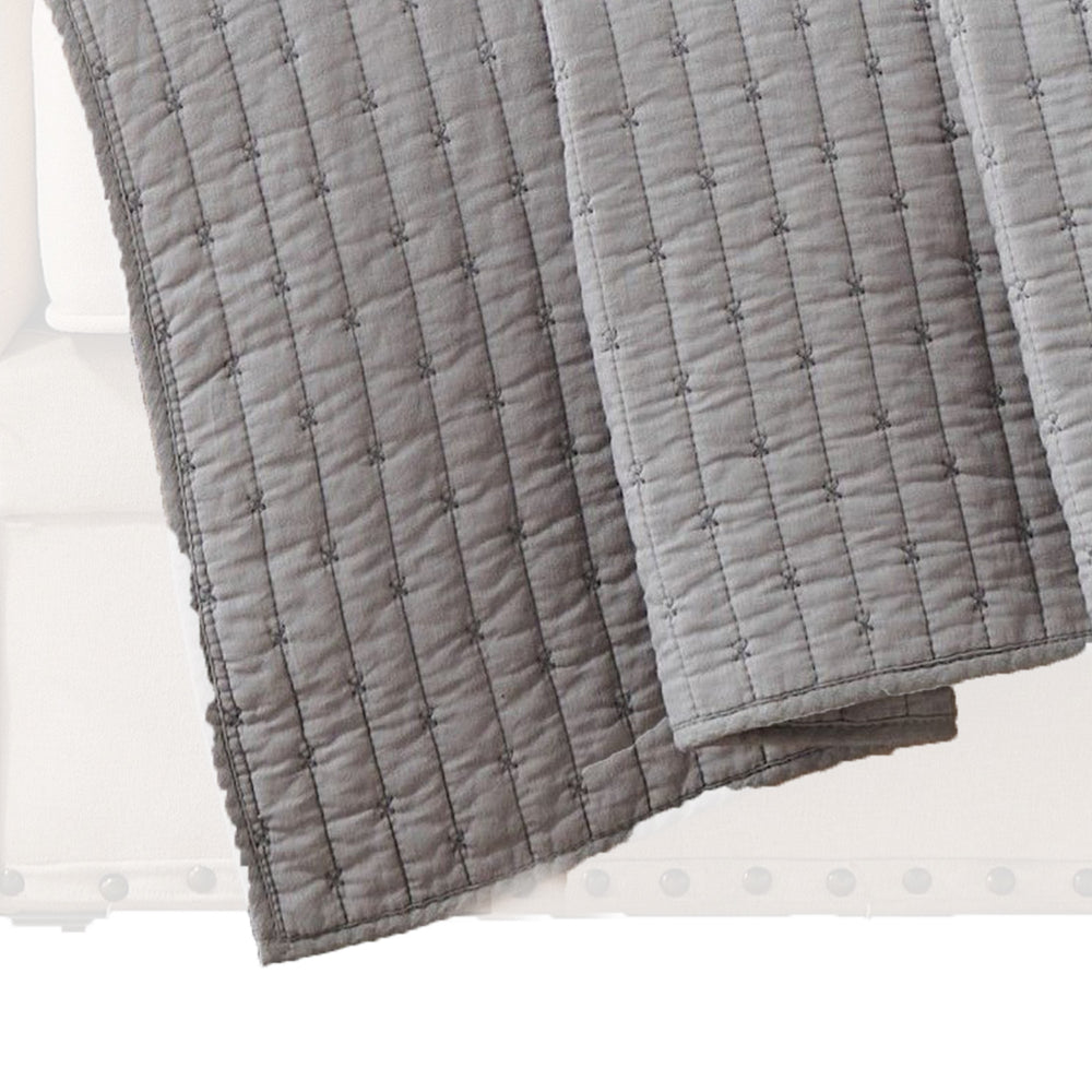 Xumi 50 x 60 Inch Cotton Quilted Throw Blanket, Channel Details, Gray - BM313293