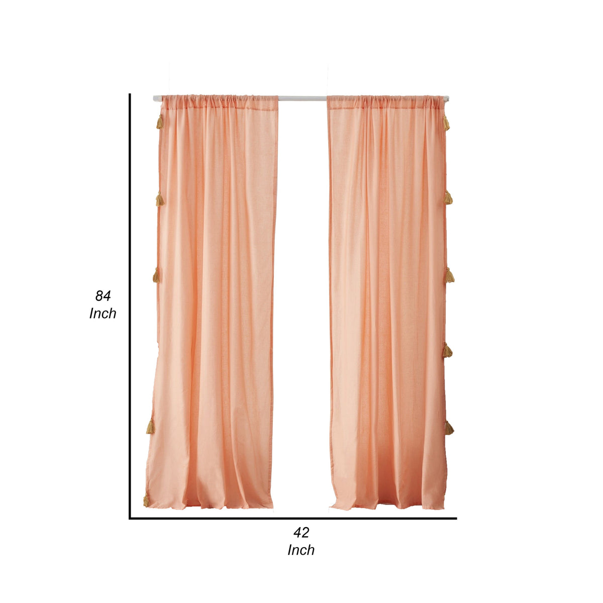 Xumi 4 Piece Window Curtain, 2 Panels with Tie Backs, Coral Pink Finish - BM313295