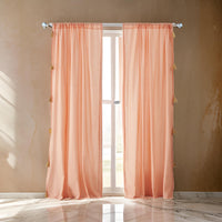 Xumi 4 Piece Window Curtain, 2 Panels with Tie Backs, Coral Pink Finish - BM313295