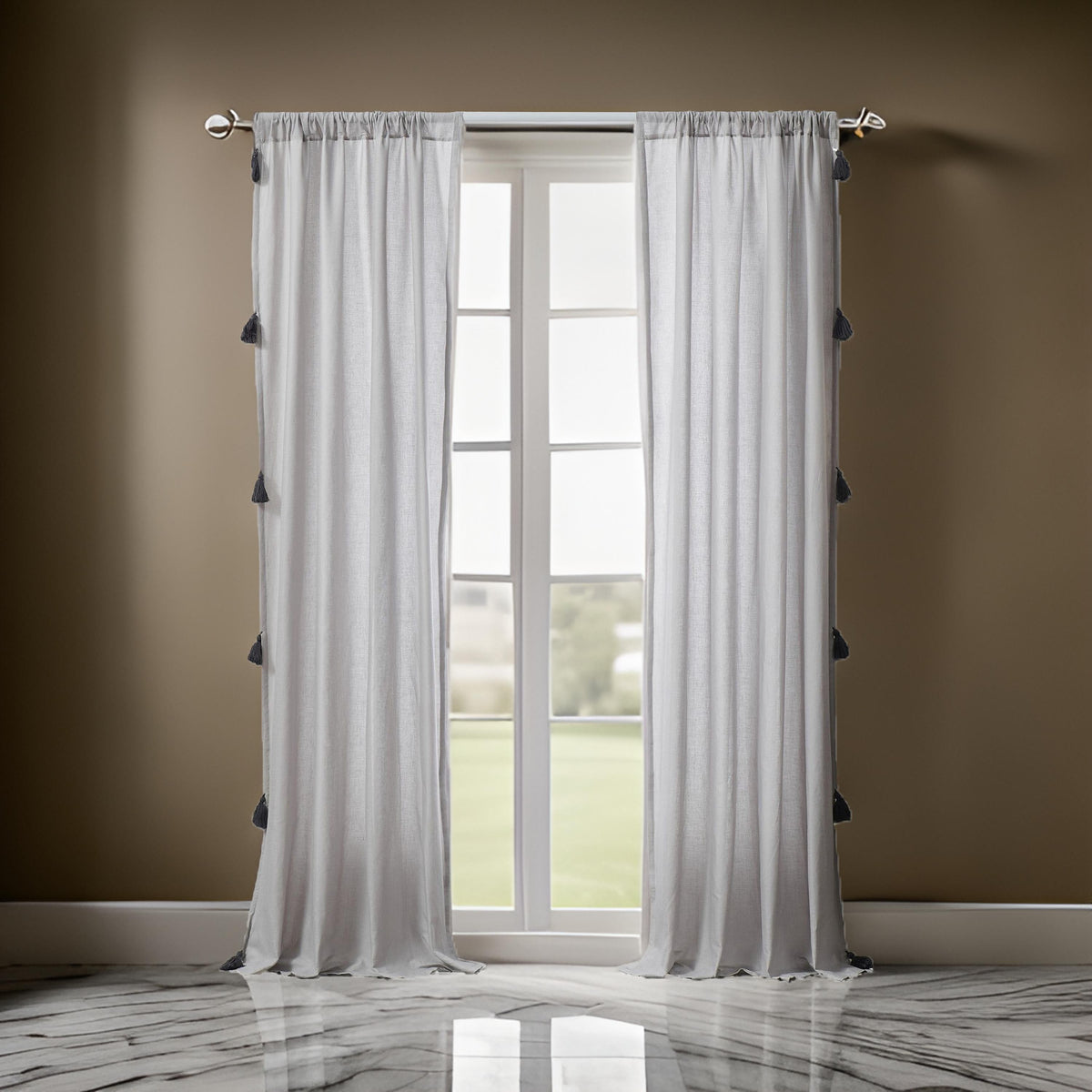 Xumi 4 Piece Window Curtain, 2 Panels with Tie Backs, Modern Gray Finish - BM313296