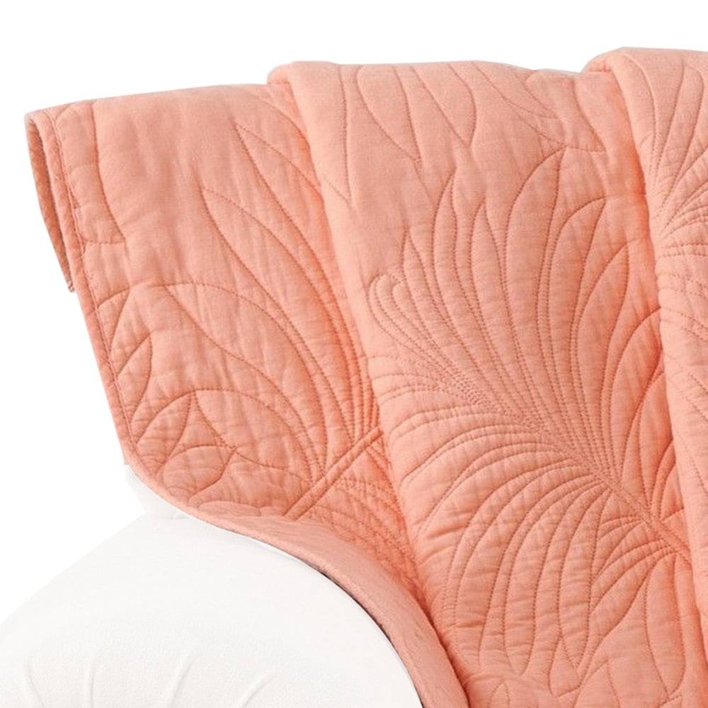 Xumi 50 x 60 Inch Quilted Throw Blanket, Frond Quilting, Coral Pink Cotton - BM313297