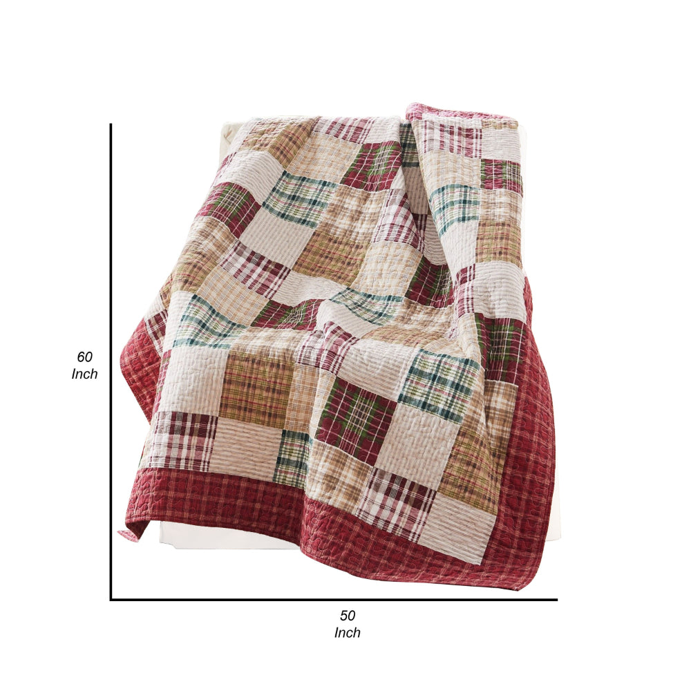 Evi 50 x 60 Inch Quilted Patchwork Throw Blanket, Soft Multicolor Cotton - BM313298