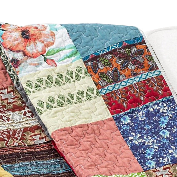 Lily 50 x 60 Inch Quilted Patchwork Throw Blanket, Multicolor Cotton Strips - BM313300