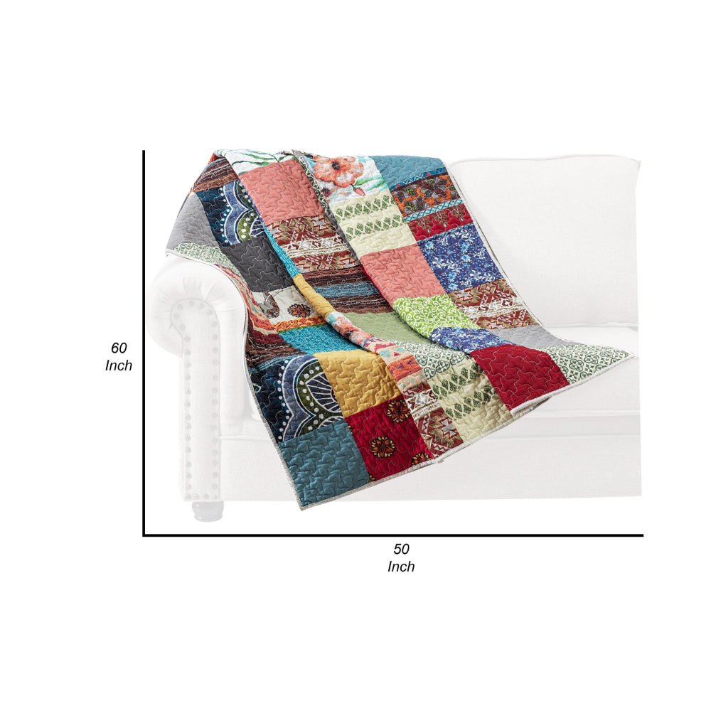 Lily 50 x 60 Inch Quilted Patchwork Throw Blanket, Multicolor Cotton Strips - BM313300