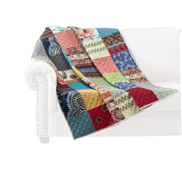 Lily 50 x 60 Inch Quilted Patchwork Throw Blanket, Multicolor Cotton Strips - BM313300