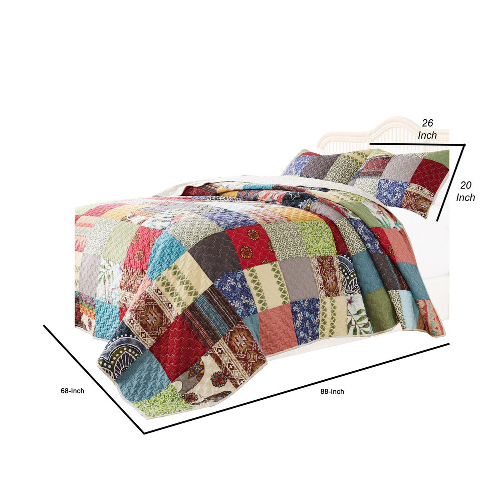 Lily 2 Piece Twin Quilt Set with Pillow Sham, Multicolor Patchwork - BM313301