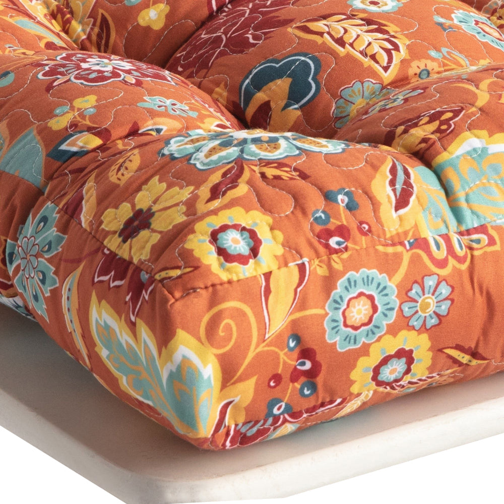 Rov 18 Inch Set of 4 Chair Pad Seat Cushions, 3 Layers, Orange Flower Print - BM313302