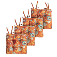 Rov 18 Inch Set of 4 Chair Pad Seat Cushions, 3 Layers, Orange Flower Print - BM313302