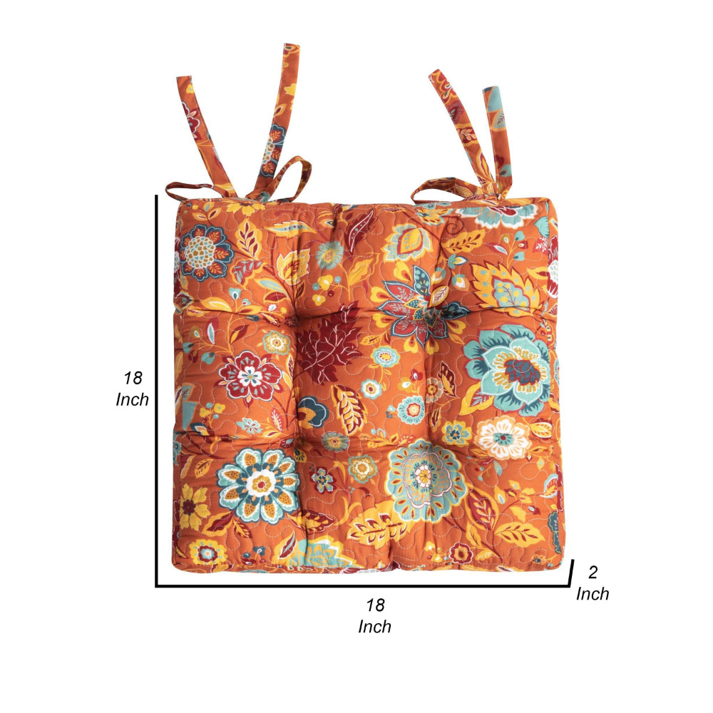 Rov 18 Inch Chair Pad Seat Cushion, 3 Layers, Spice Orange Flower Print - BM313303