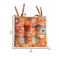 Rov 18 Inch Chair Pad Seat Cushion, 3 Layers, Spice Orange Flower Print - BM313303